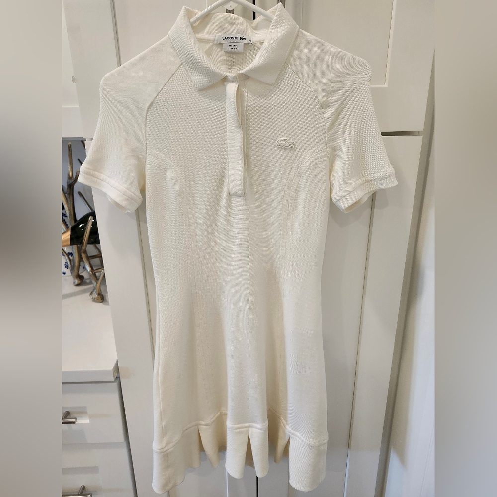 Lacoste Women's Cream Pleated Bottom Polo Shirt Dress